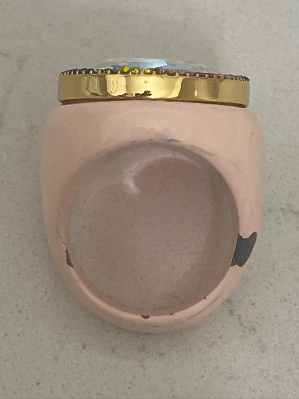 Kurt Geiger Oval Stone Cocktail Ring Pink Enamel Rainbow Halo Iridescent Stone 9